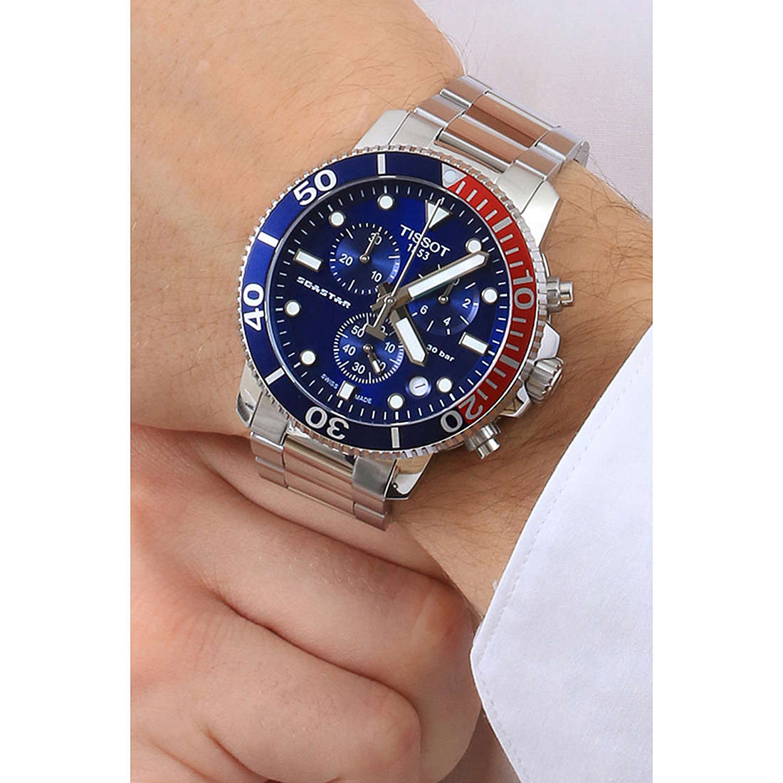 Tissot chronographs T-Sport Seastar 1000 man T1204171104103 wearing