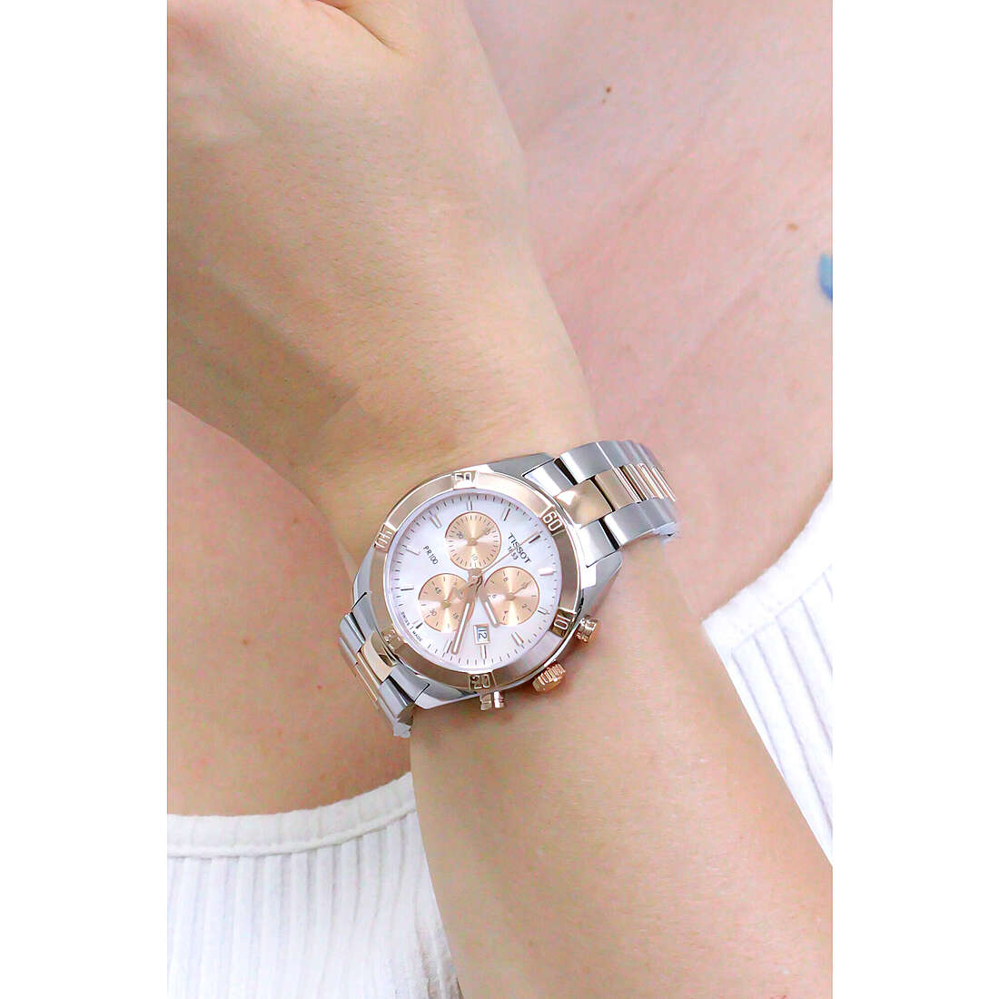 Tissot chronographs T-Classic Pr 100 woman T1019172215100 wearing