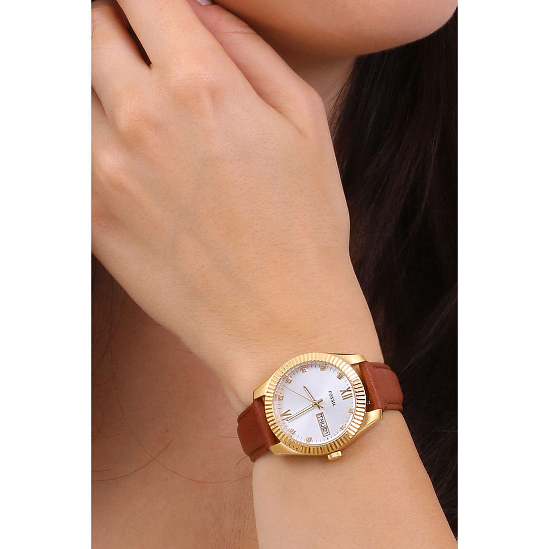 Fossil only time Scarlette woman ES5184 wearing